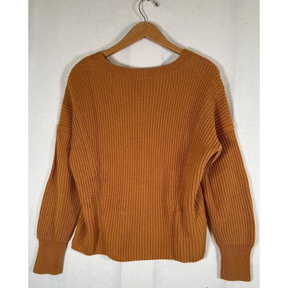 Cabi Womens Size S Gold Shaker Rib Knit Top Cropped Crewneck Step Hemline L/S - Picture 8 of 8